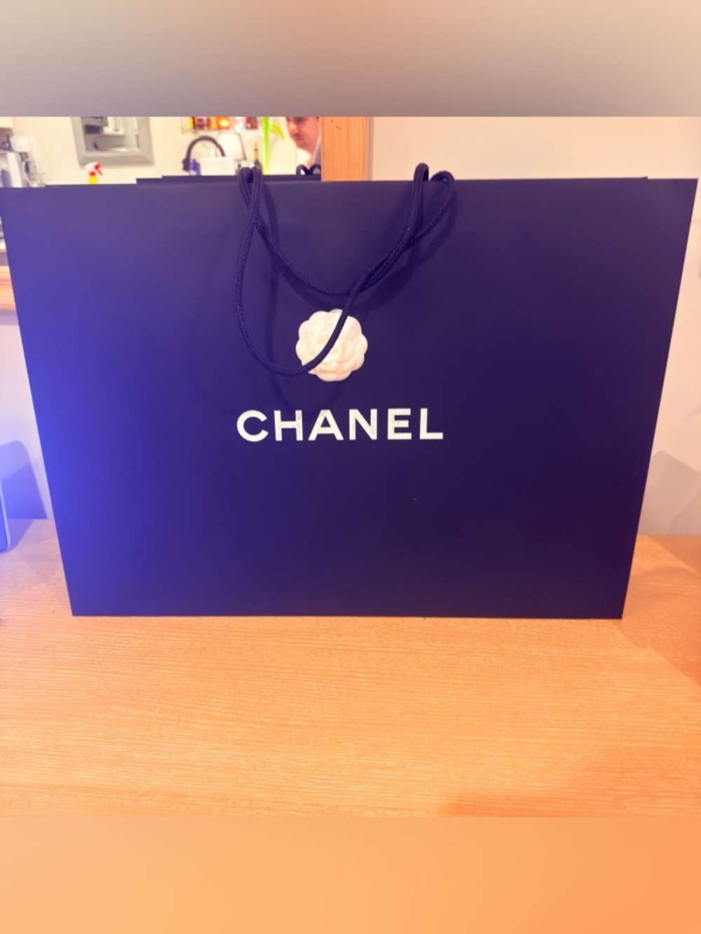 CHANEL XL Gift Bag, Pristine Condition + 6’ Ribbon, Authentic Boutique Packaging